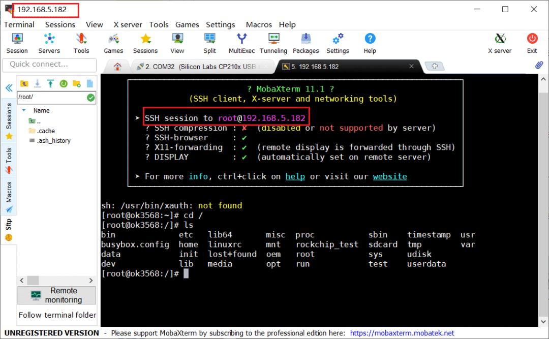 SSH connecting to the OK3568-C EVK