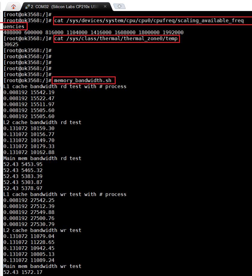 Screen shots of the test