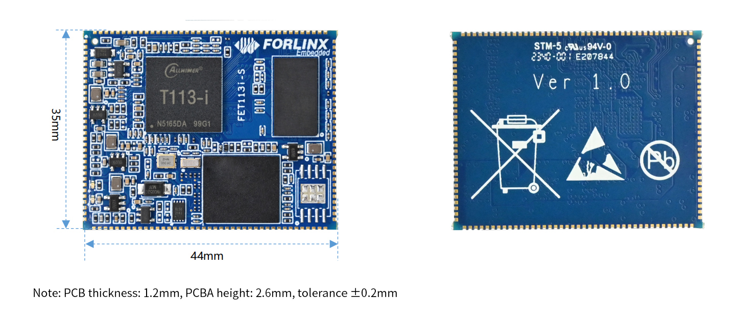 Allwinner T113i CPU Board Appearance and Dimensions