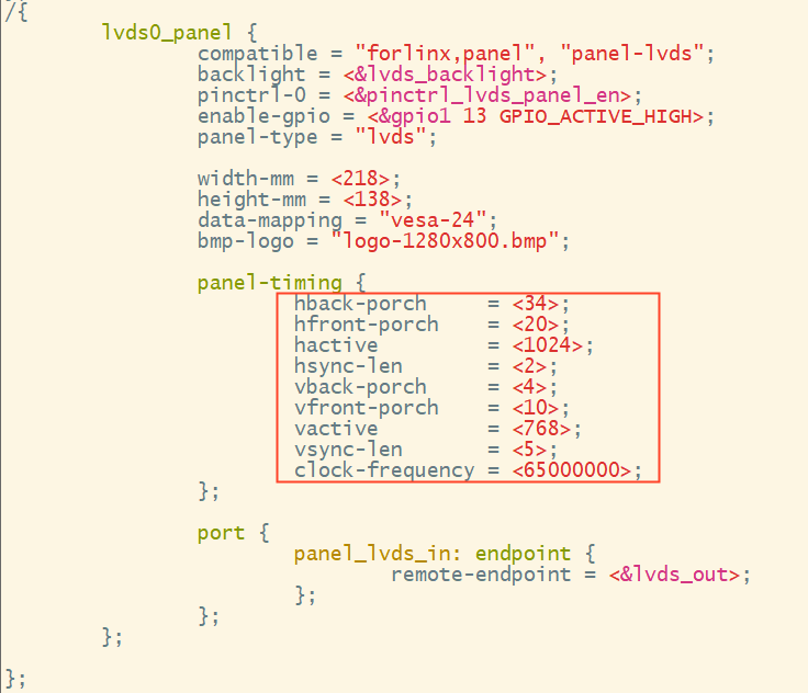 Modify screen parameters in device tree