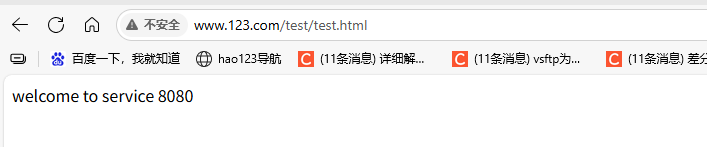 Load balancing result showing service 8080