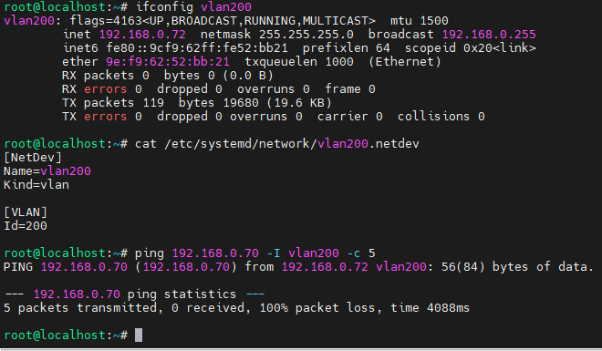 Failed ping attempt from Board 2 confirming isolation between different VLAN IDs