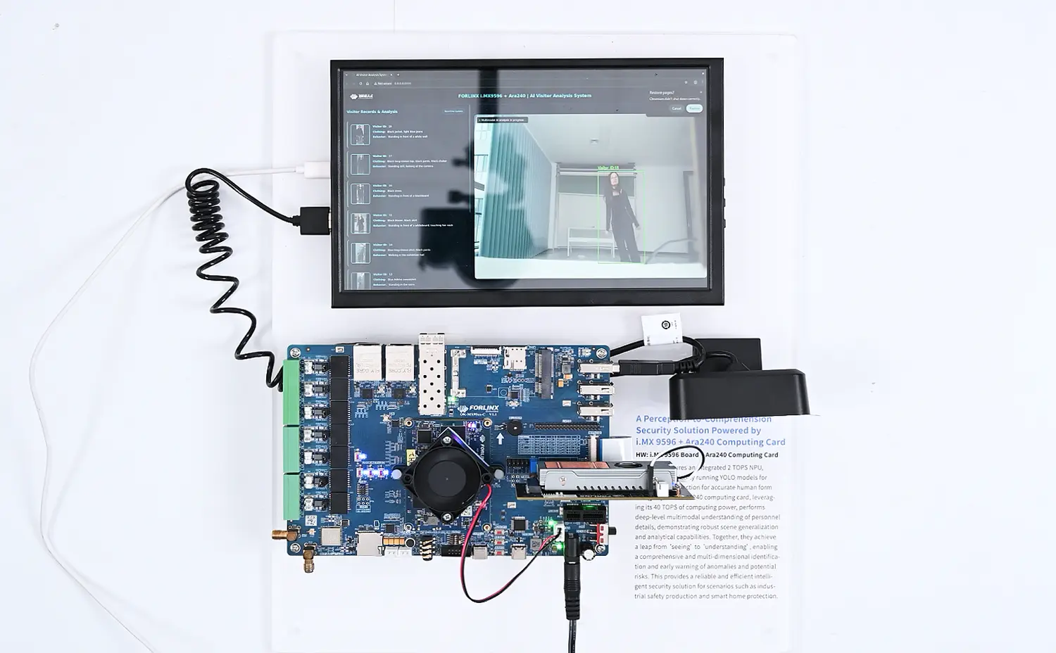 Forlinx Embedded FET-MX9596-C System-on-Module (SoM) integrated onto the OK-MX9596-C single-board computer development platform, highlighting high-speed connectivity interfaces and industrial-grade hardware design.